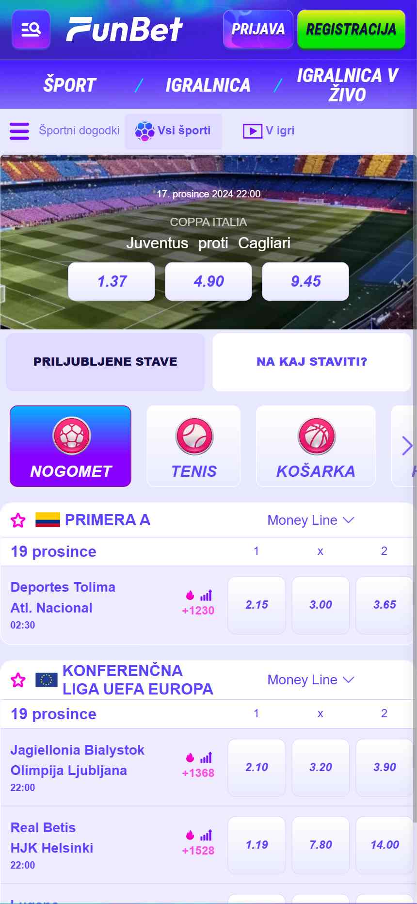mob funbet stavnice sport live