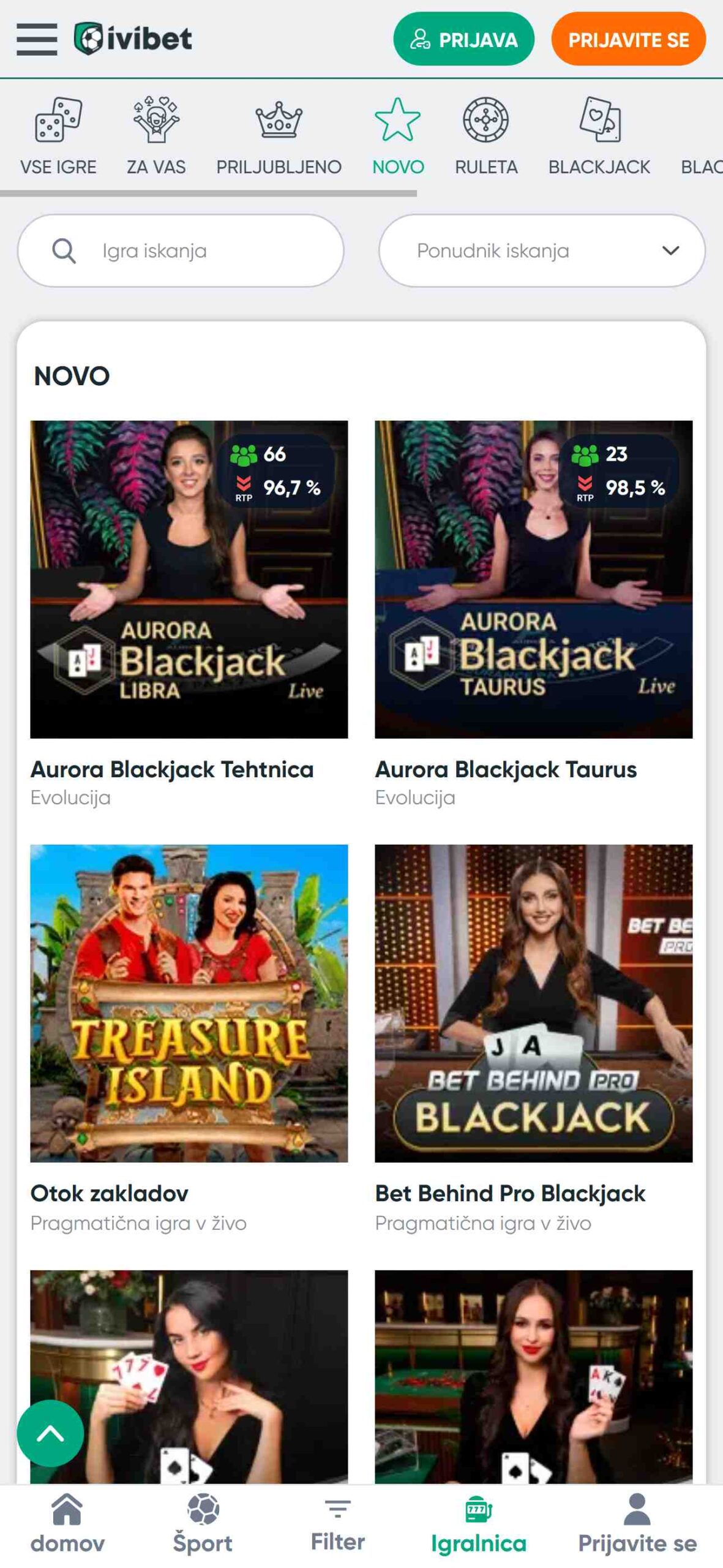 Ivibet Live Casino Slovenia (mobile), stavnice.tv