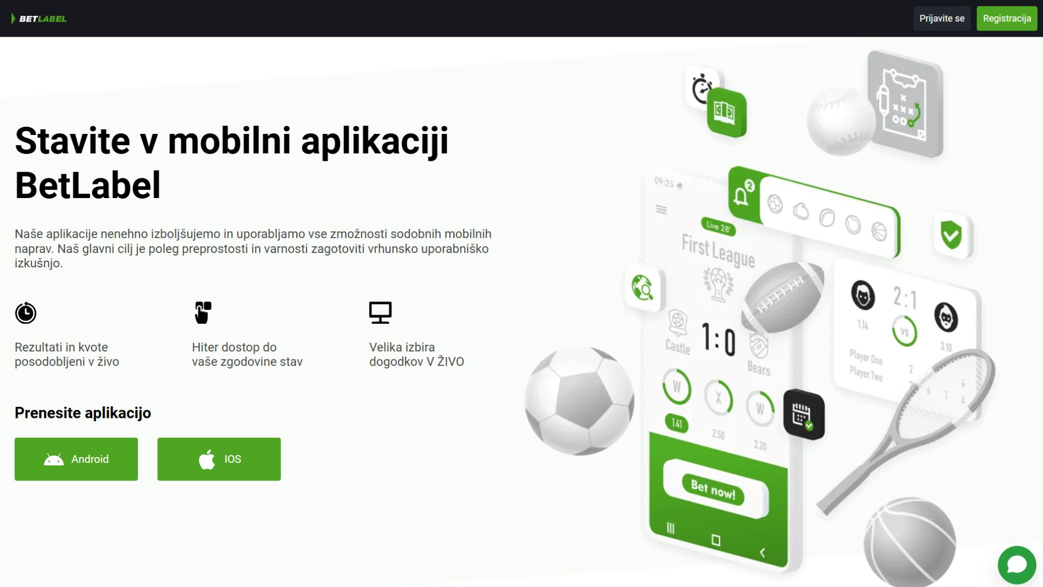 BetLabel Mobile App Slovenia (mobile), stavnice.tv