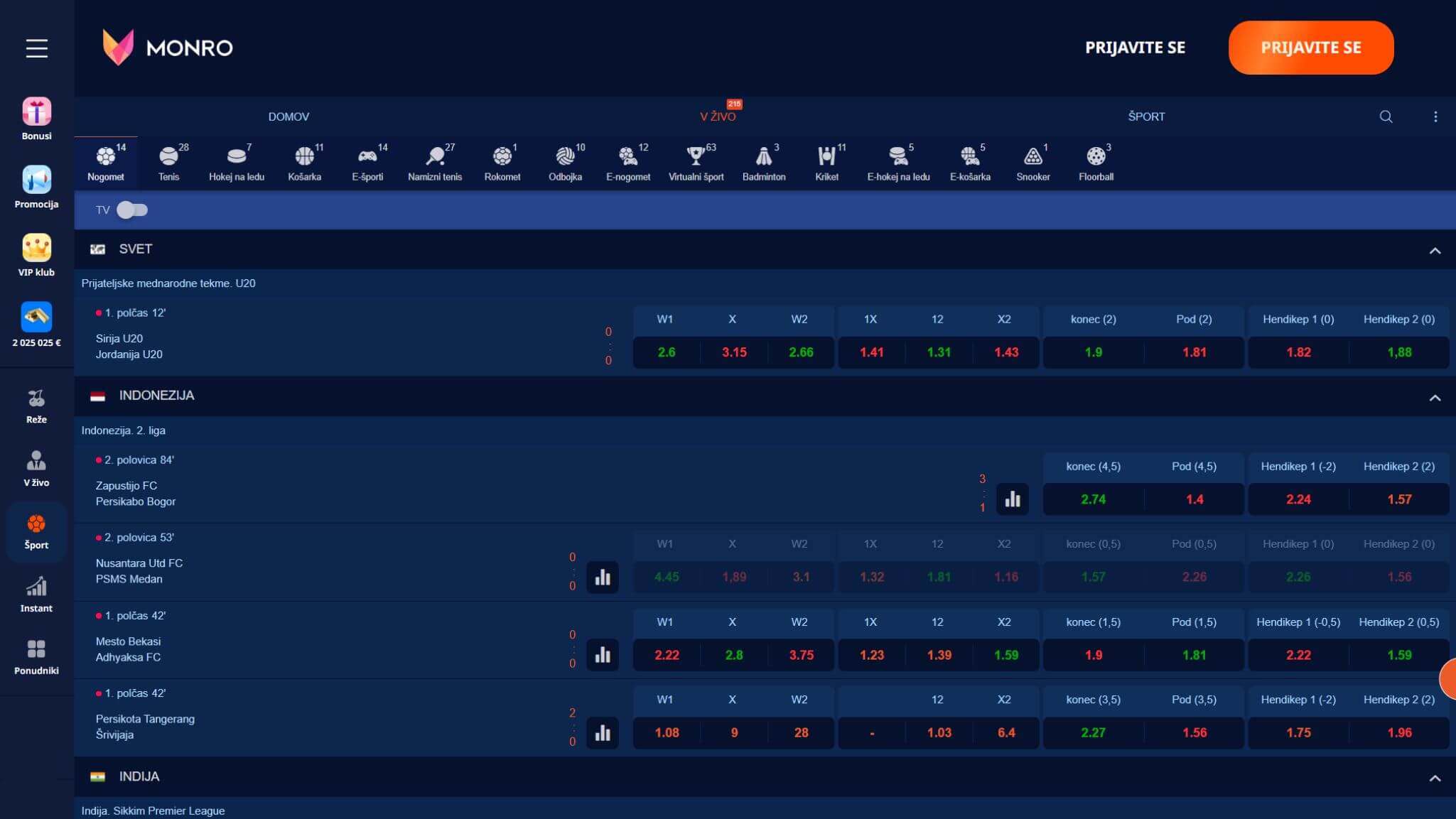 Monro Bookmaker Live Betting Slovenia, stavnice.tv