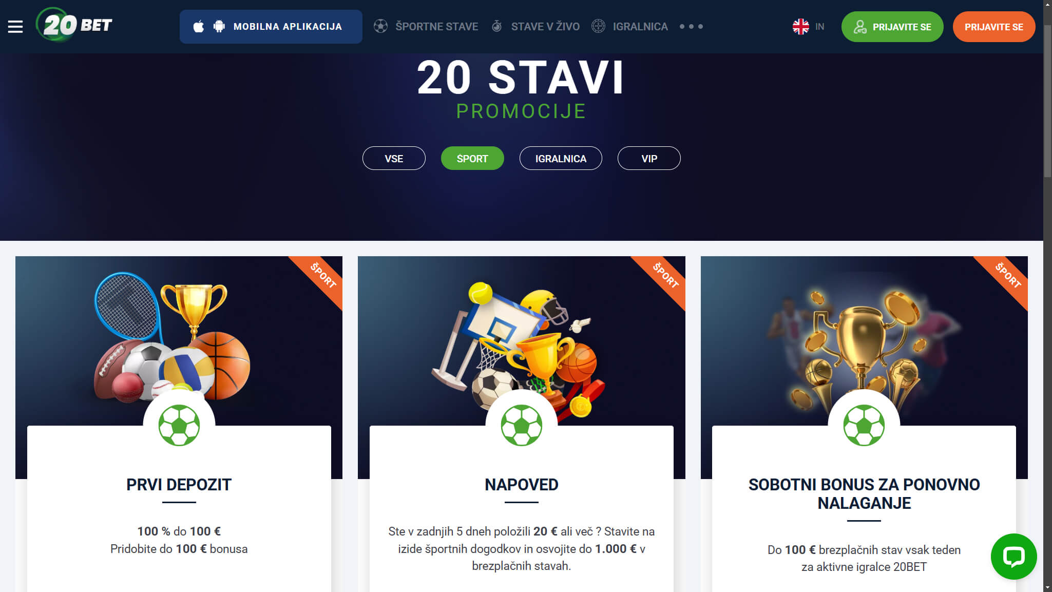 20bet Bookmaker Sport Bonuses Slovenia, stavnice.tv