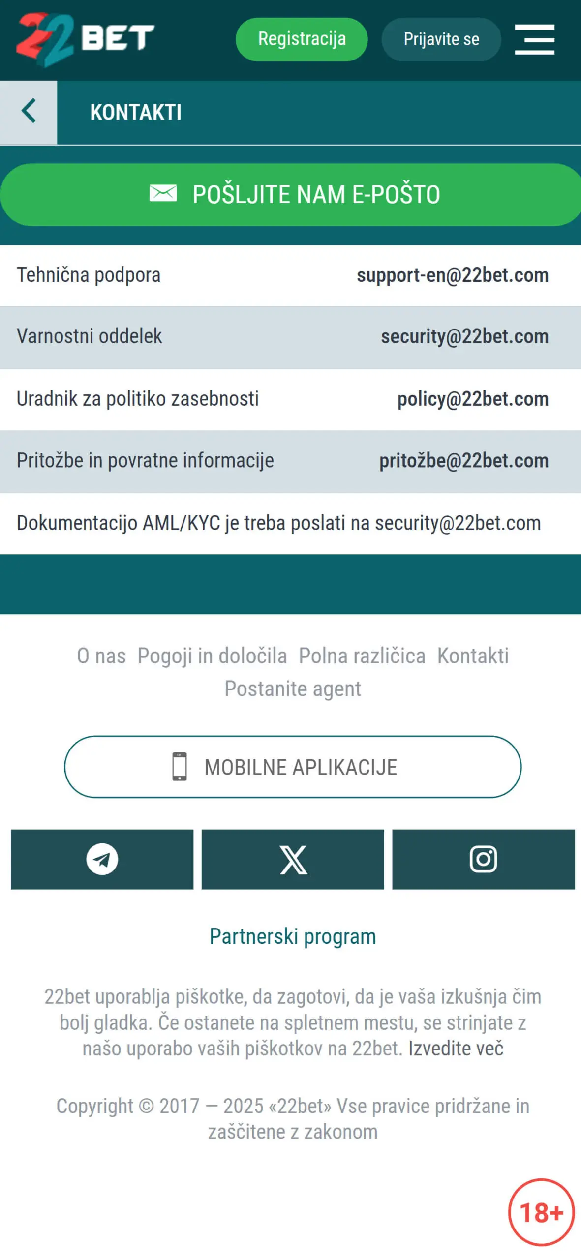 22bet podpora za mobilne naprave v Sloveniji