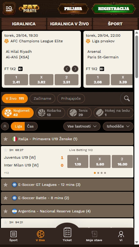 Fat Pirate Bookmaker Live betting Slovenia