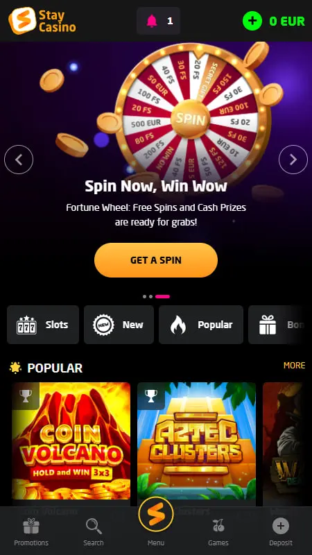 Stay Casino gaming interface