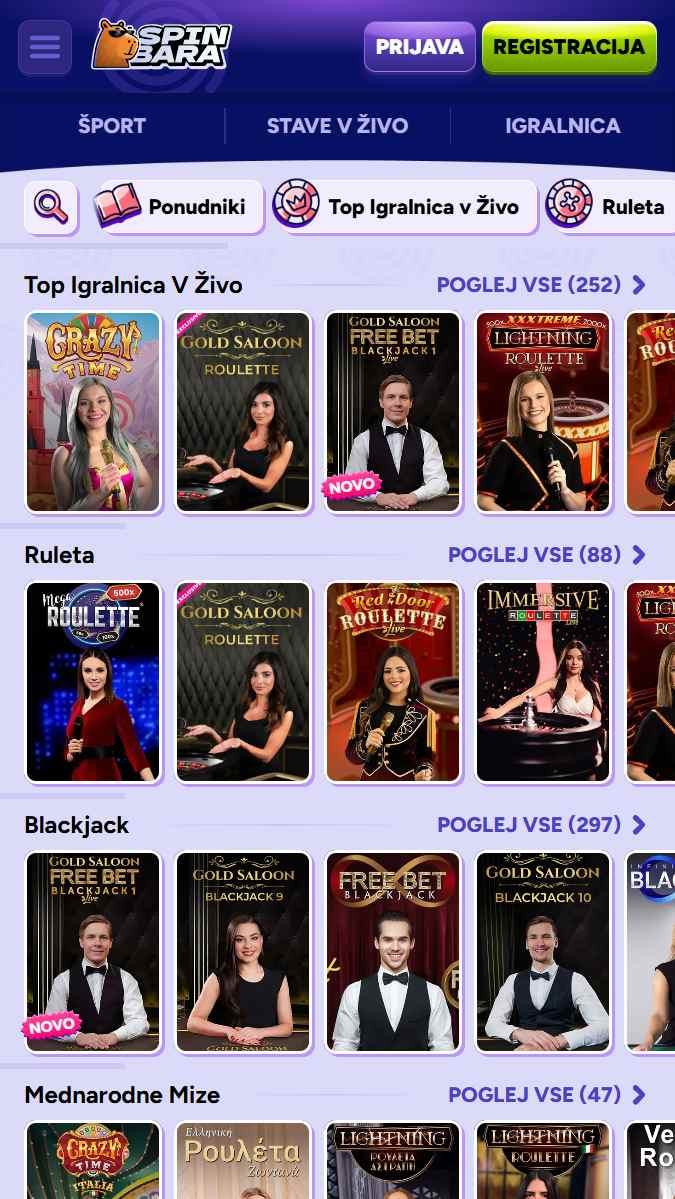 Igre v živo v igralnici Spinbara
