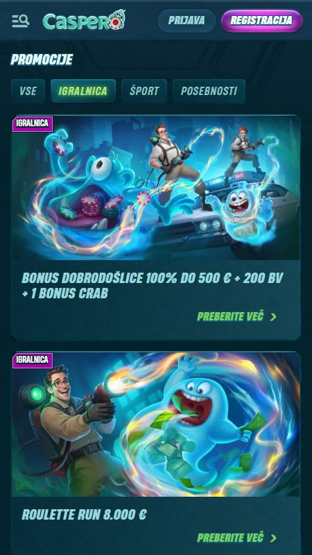 Stran s promocijami na Caspero