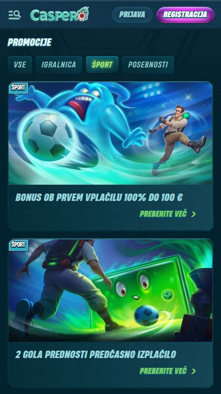 Stran s promocijami na Caspero