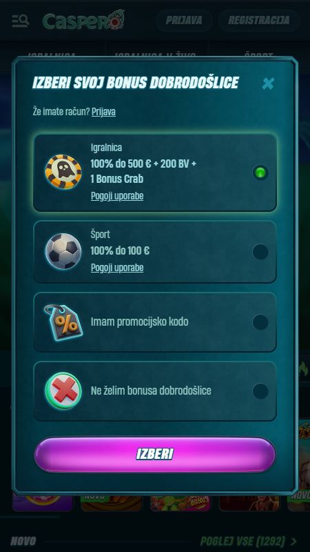 Ustvarjanje računa na Caspero