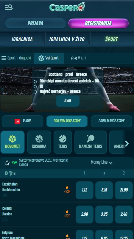 Oddelek za spletne športne stave na Caspero