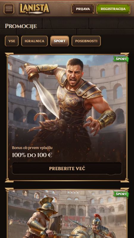 Stran s promocijami na Lanista