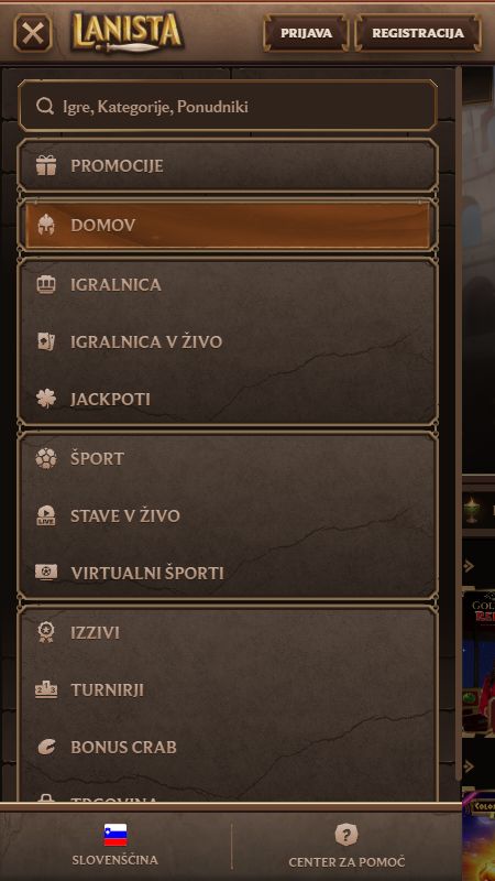 Raziščite možnosti celotnega menija spletnega mesta Lanista