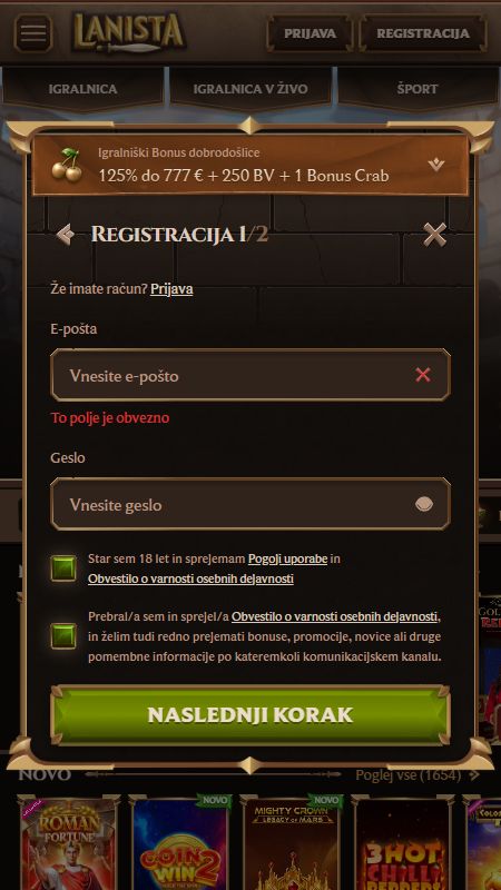 Ustvarjanje računa na Lanista