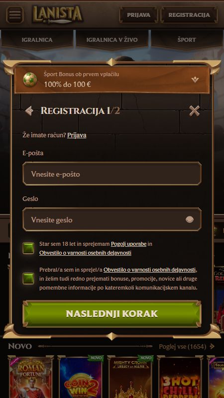 Ustvarjanje računa na Lanista