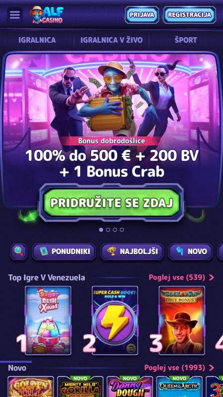Domača stran igralnice Alf Casino