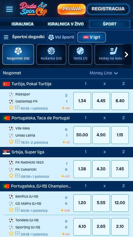 Vmesnik za stave v živo DudeSpin