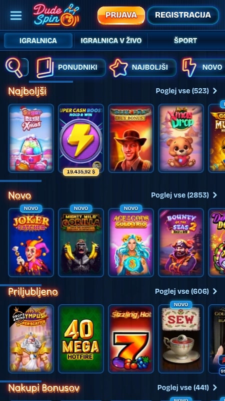 Kazino vmesnik DudeSpin