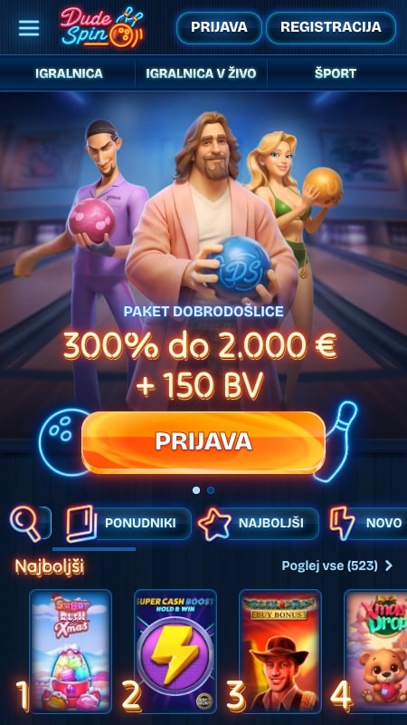 Domača stran igralnice DudeSpin
