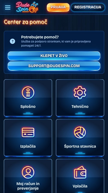 Pomoč uporabnikom na DudeSpin