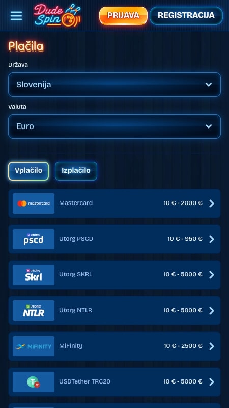 Načini plačila pri DudeSpin