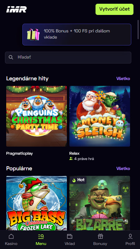 Programska oprema in ponudba iger v Immerion Casino