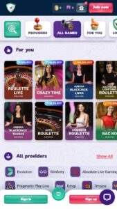 Oddelek za igre v živo v igralnici SafeCasino