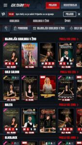 Namizne igre v živo v Casino Glorion