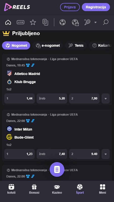 Reels Ponudba športnih stav Slovenija