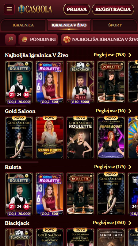 Casoola Casino v živo