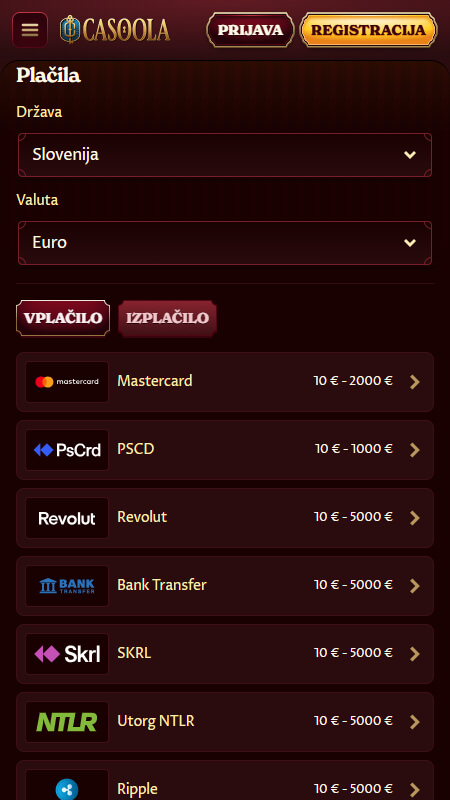 Casoola Nakazila in izplačila