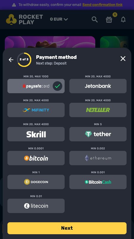Načini plačila pri RocketPlay