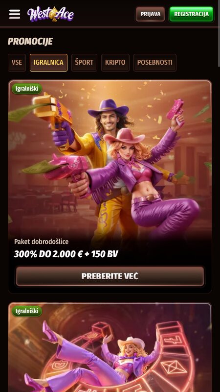 Bonusi in promocije na WestAce