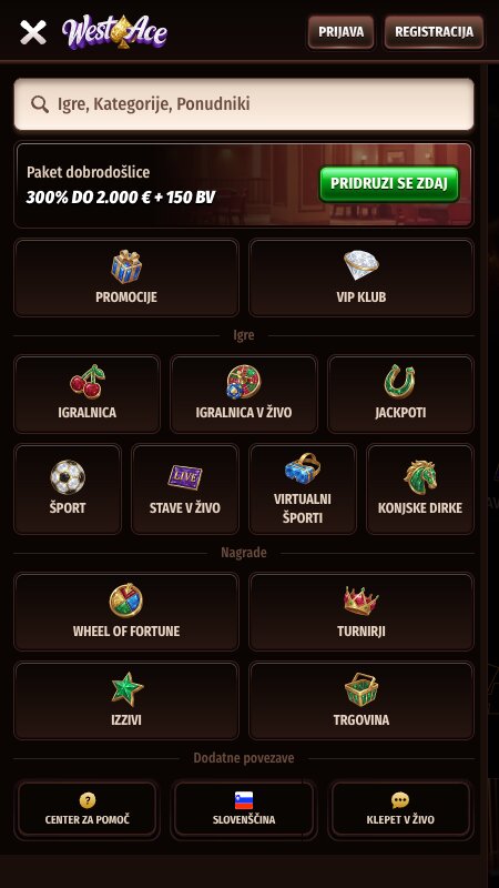 Navigacijski meni WestAce