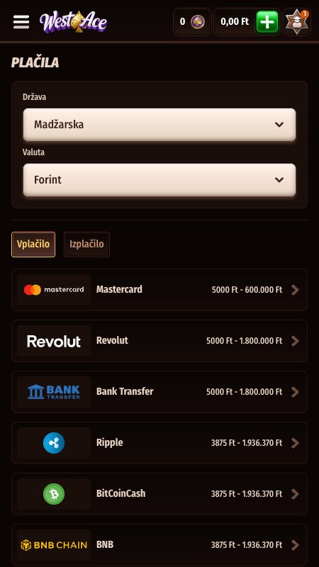 Načini plačila pri WestAce