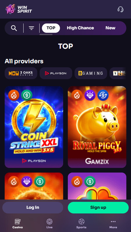 WinSpirit casino top games
