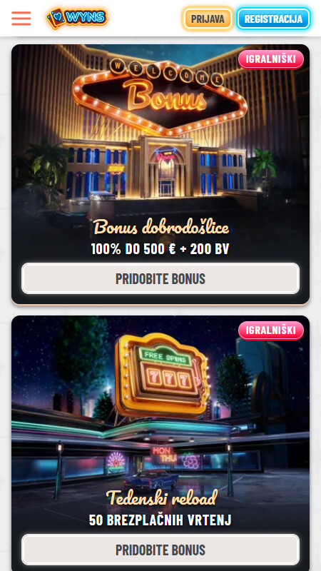 Wyns casino bonusi in promocije