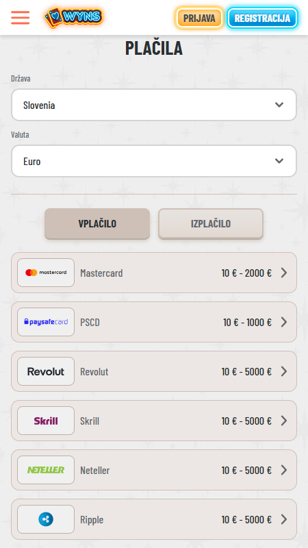 Wyns načini plačila