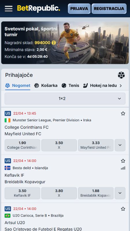 Ponudba športnih stav je na voljo pri BetRepublic