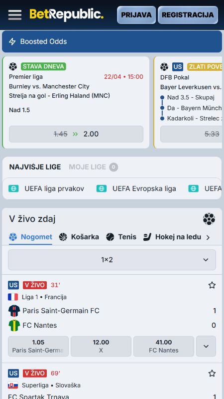 Športne stave v živo z izboljšanimi kvotami