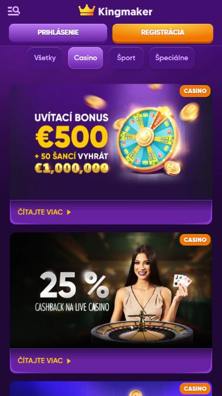 Stran s promocijami na Kingmaker