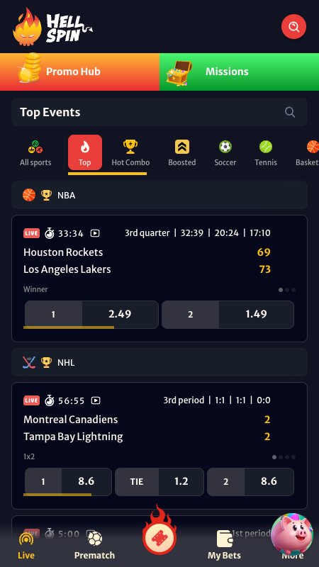 Vmesnik za stave v živo HellSpin