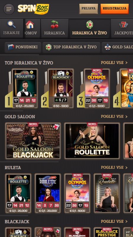Oddelek za spletne Igralnica v zivo na SpinBoss