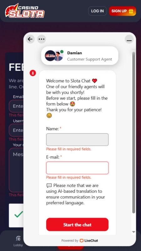 Slota Casino customer support
