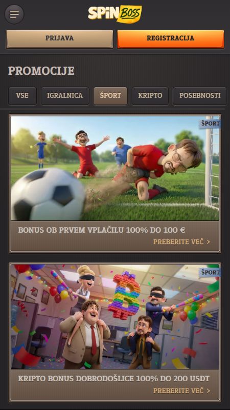 Stran s promocijami na SpinBoss