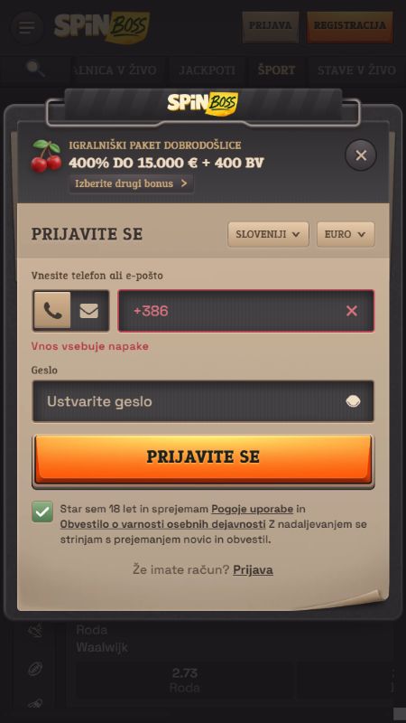 Ustvarjanje računa na SpinBoss