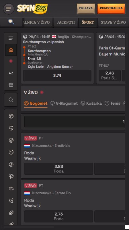 Oddelek za spletne športne stave na SpinBoss