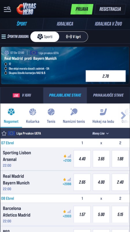VegasHero Športne stave