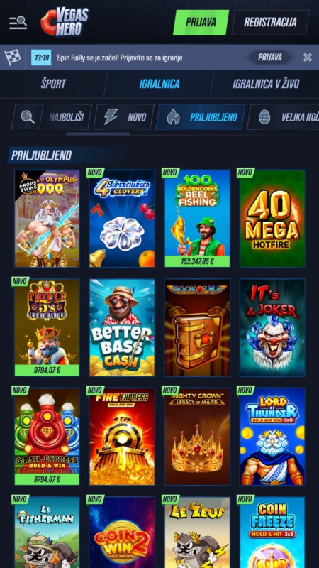 VegasHero popularnih iger