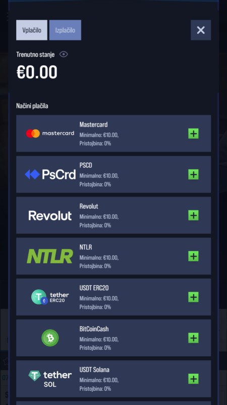 VegasHero Bookmaker Plačilna metoda