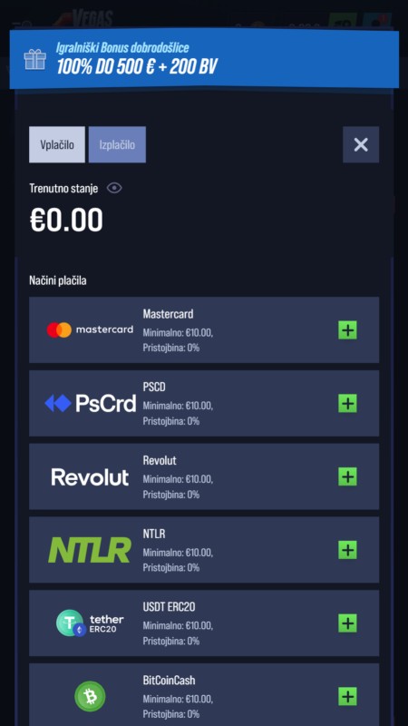 VegasHero Plačilna metoda
