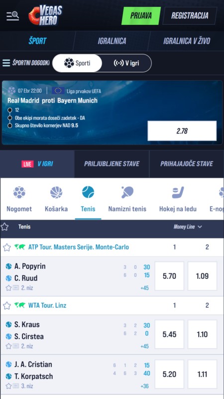 VegasHero Stave V Živo